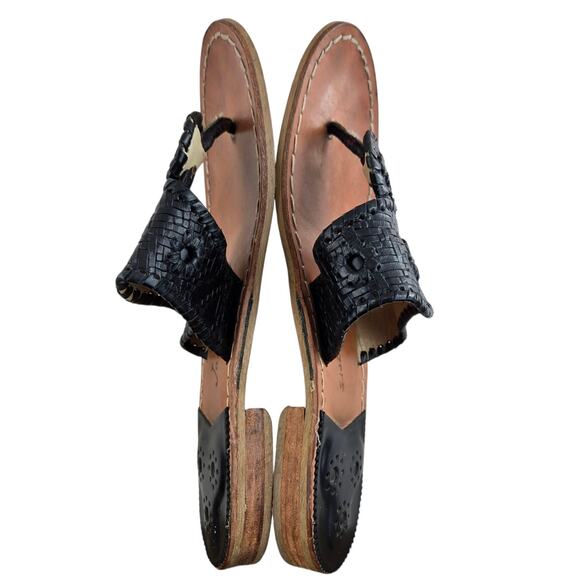 Jack Rogers Sandals Womens 9 Flats Black Woven Leather Slip On Thong Preppy - Picture 8 of 11